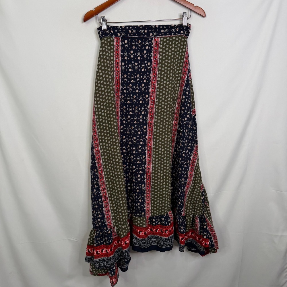 Vida Mia Patchwork Maxi Skirt Boho Floral Paisley Button Front Asymmetrical S - Picture 5 of 7